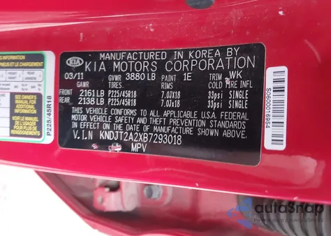 2011 Kia Soul + z USA, uszkodzony, nr VIN KNDJT2A2XB7293018